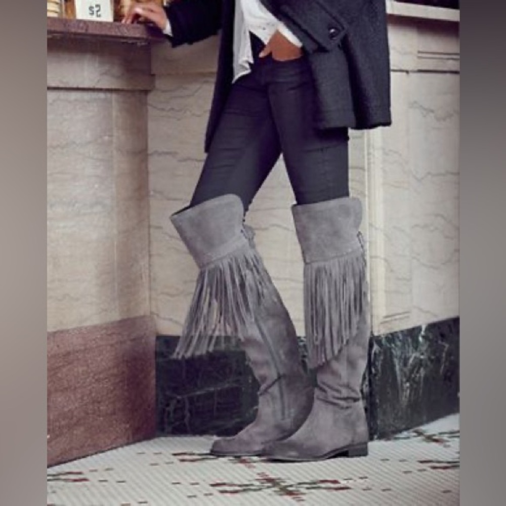 Free People Can’t Stop Over the Knee Fringe Suede Boots size 38